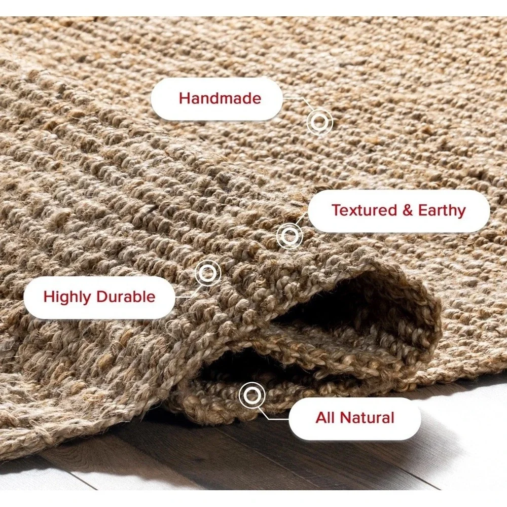 nuLOOM Daniela Natural Jute Area Rug 4x6 Farmhouse Chunky Hand Woven Flatweave